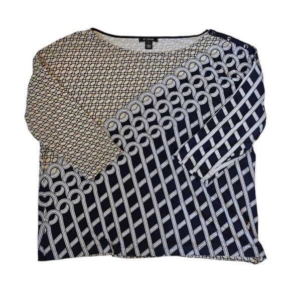 St. John Blouse Chain Swirl 3/4-Sleeve Shirt Top Black and Beige Women’s Size XL - Picture 4 of 13